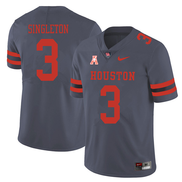 2018 Men #3 Jeremy Singleton Houston Cougars College Football Jerseys Sale-Gray